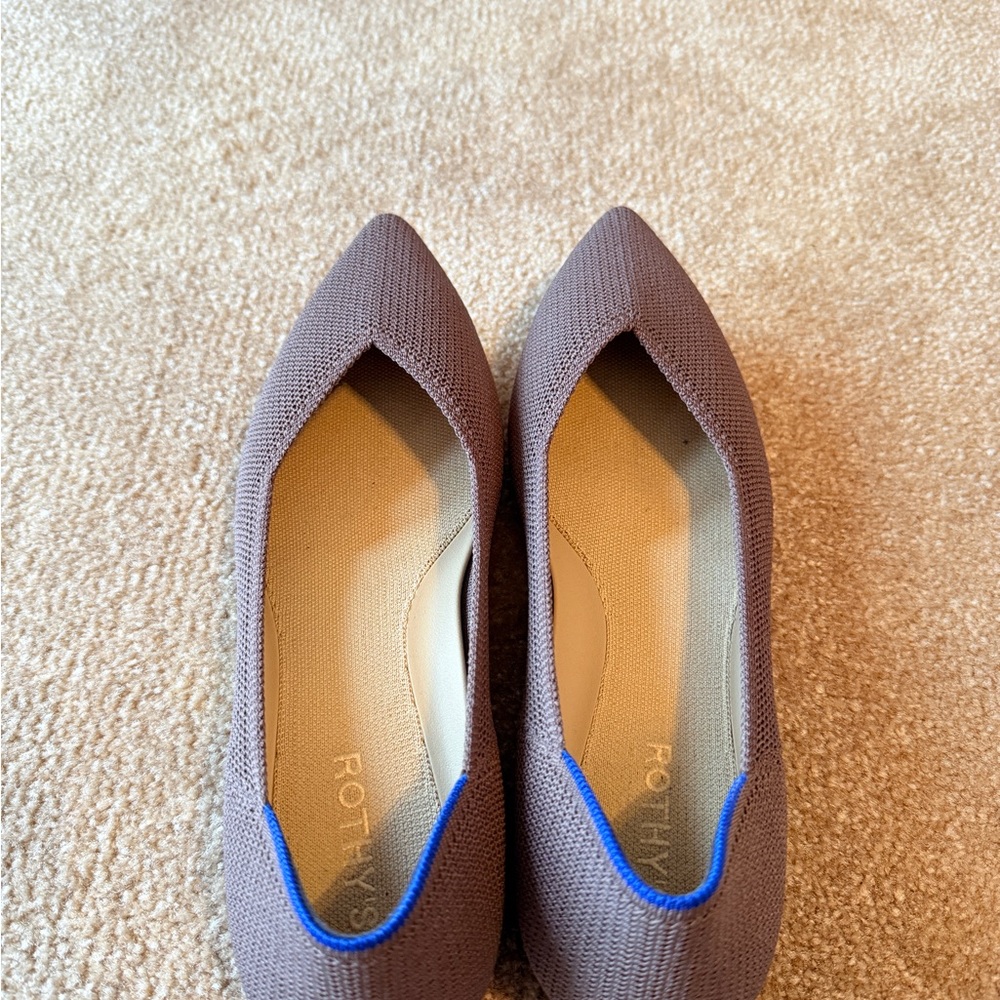 Rothy's Brown Pointed Toe Flats with Blue Trim